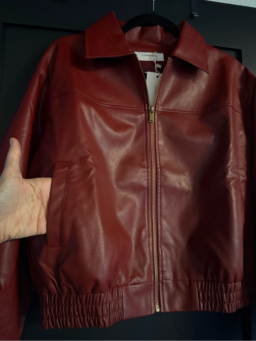 Commense Red Leather Zip Jacket - Picture 2 of 4